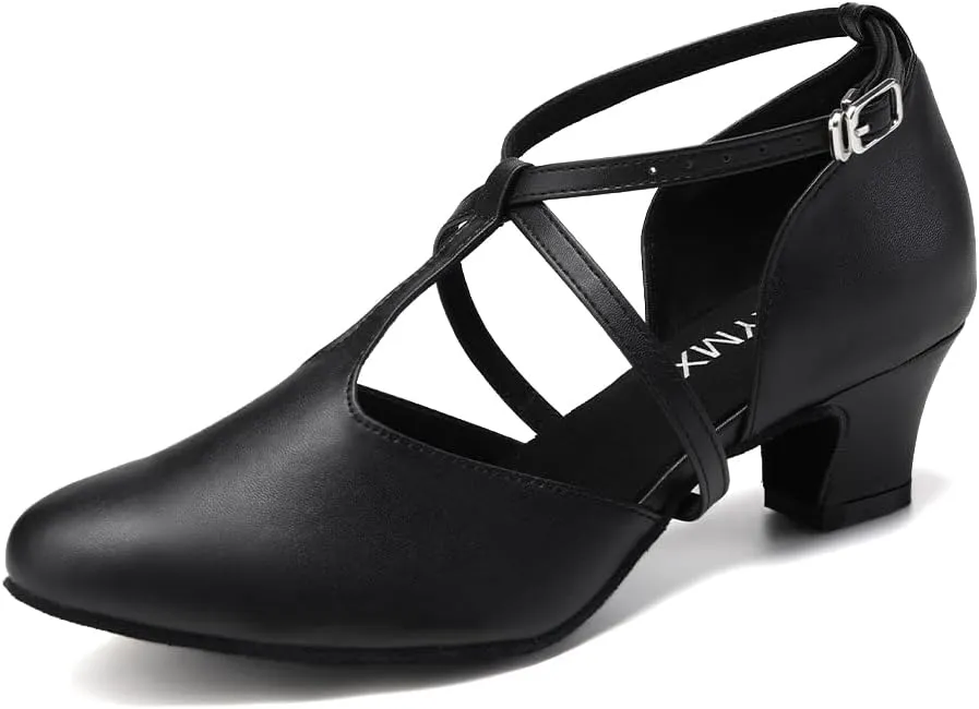TINRYMX Women Ballroom Dance Shoes Closed Toe T-Strap Character Modern Latin Salsa Tango Waltz Performance Dancing Shoes,Model-YCL272