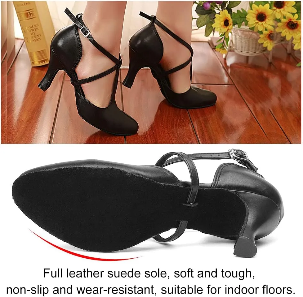 TINRYMX Women Ballroom Dance Shoes Closed Toe T-Strap Character Modern Latin Salsa Tango Waltz Performance Dancing Shoes,Model-YCL272