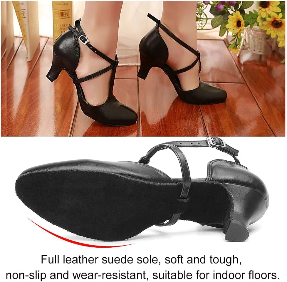 TINRYMX Women Ballroom Dance Shoes Closed Toe T-Strap Character Modern Latin Salsa Tango Waltz Performance Dancing Shoes,Model-YCL272