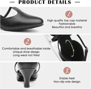 TINRYMX Women Ballroom Dance Shoes Closed Toe T-Strap Character Modern Latin Salsa Tango Waltz Performance Dancing Shoes,US 8