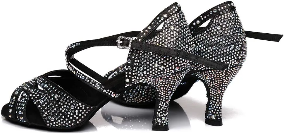 TINRYMX Women Latin Dance Shoes Ballroom Sparkling Rhinestone Salsa Performance Party Dance Shoes, Model-YCL388