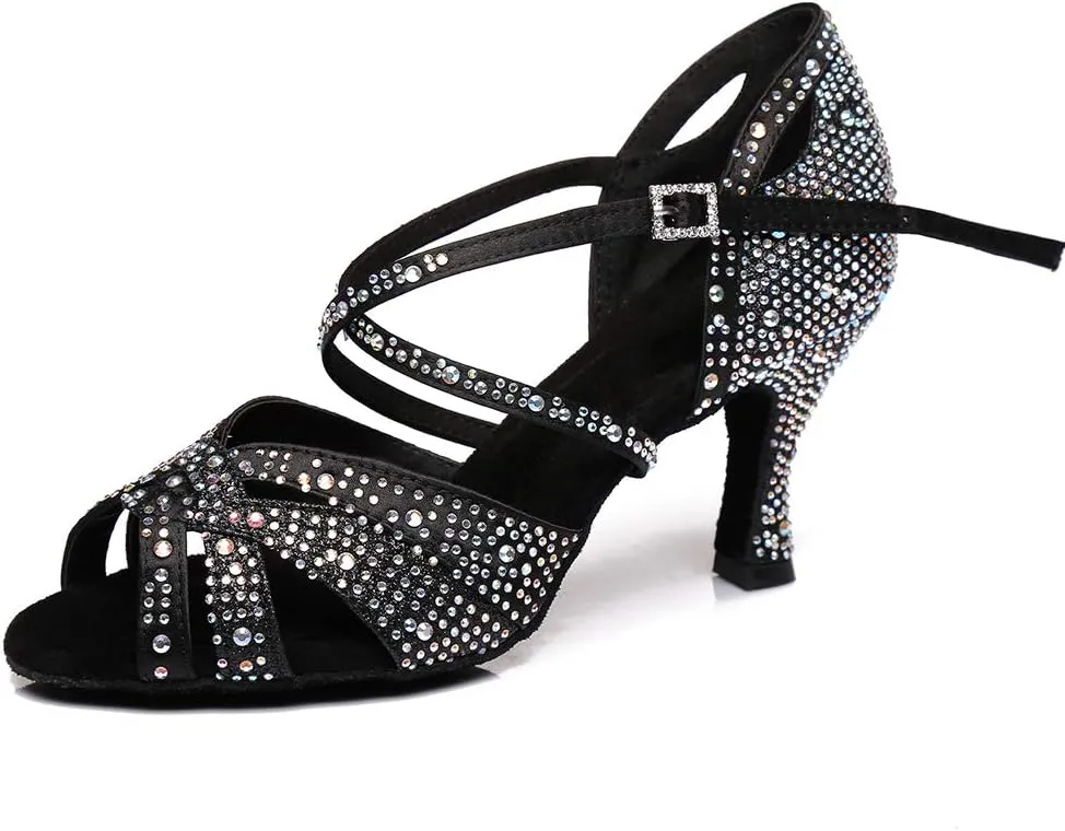 TINRYMX Women Latin Dance Shoes Ballroom Sparkling Rhinestone Salsa Performance Party Dance Shoes, Model-YCL388