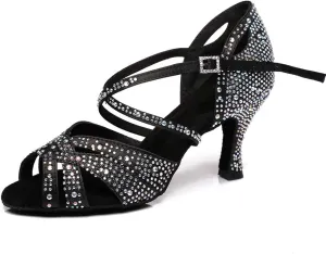 TINRYMX Women Latin Dance Shoes Ballroom Sparkling Rhinestone Salsa Performance Party Dance Shoes, Model-YCL388