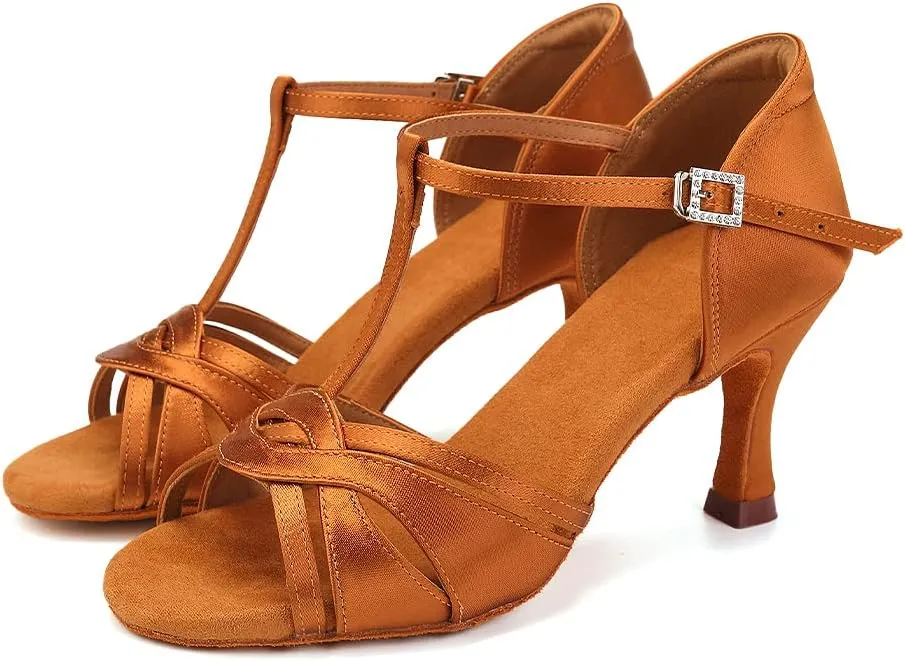 TINRYMX Women Latin Dance Shoes T-Strap Ballroom Salsa Cha-cha Professional Practice Dance Shoes,Model 3038TXD