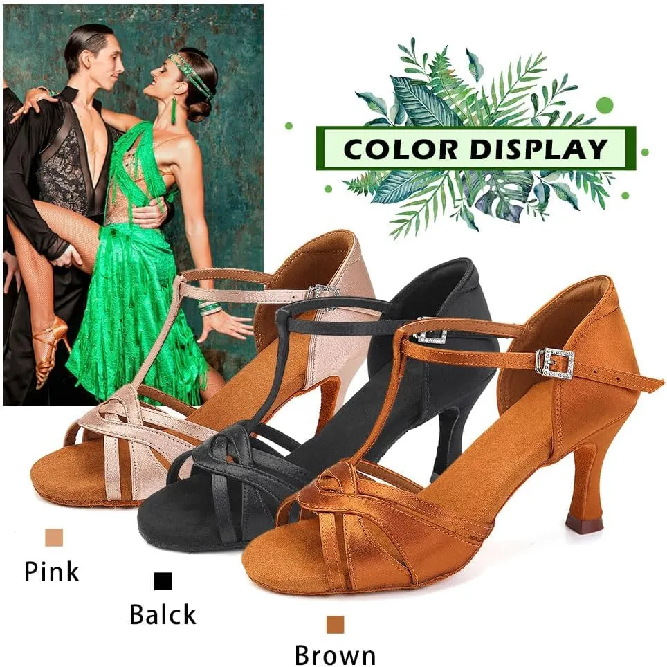 TINRYMX Women Latin Dance Shoes T-Strap Ballroom Salsa Cha-cha Professional Practice Dance Shoes,Model 3038TXD