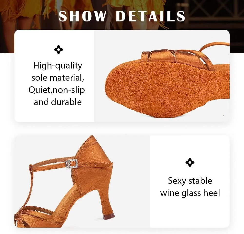 TINRYMX Women Latin Dance Shoes T-Strap Ballroom Salsa Cha-cha Professional Practice Dance Shoes,Model 3038TXD