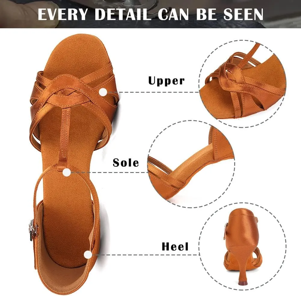 TINRYMX Women Latin Dance Shoes T-Strap Ballroom Salsa Cha-cha Professional Practice Dance Shoes,Model 3038TXD