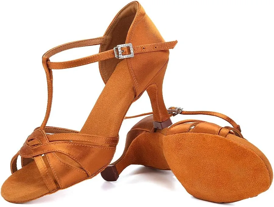 TINRYMX Women Latin Dance Shoes T-Strap Ballroom Salsa Cha-cha Professional Practice Dance Shoes,Model 3038TXD