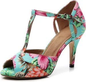 TINRYMX Women Standard Latin Dance Shoes T Strap Fashion High Heels Party Dress Shoes T1001