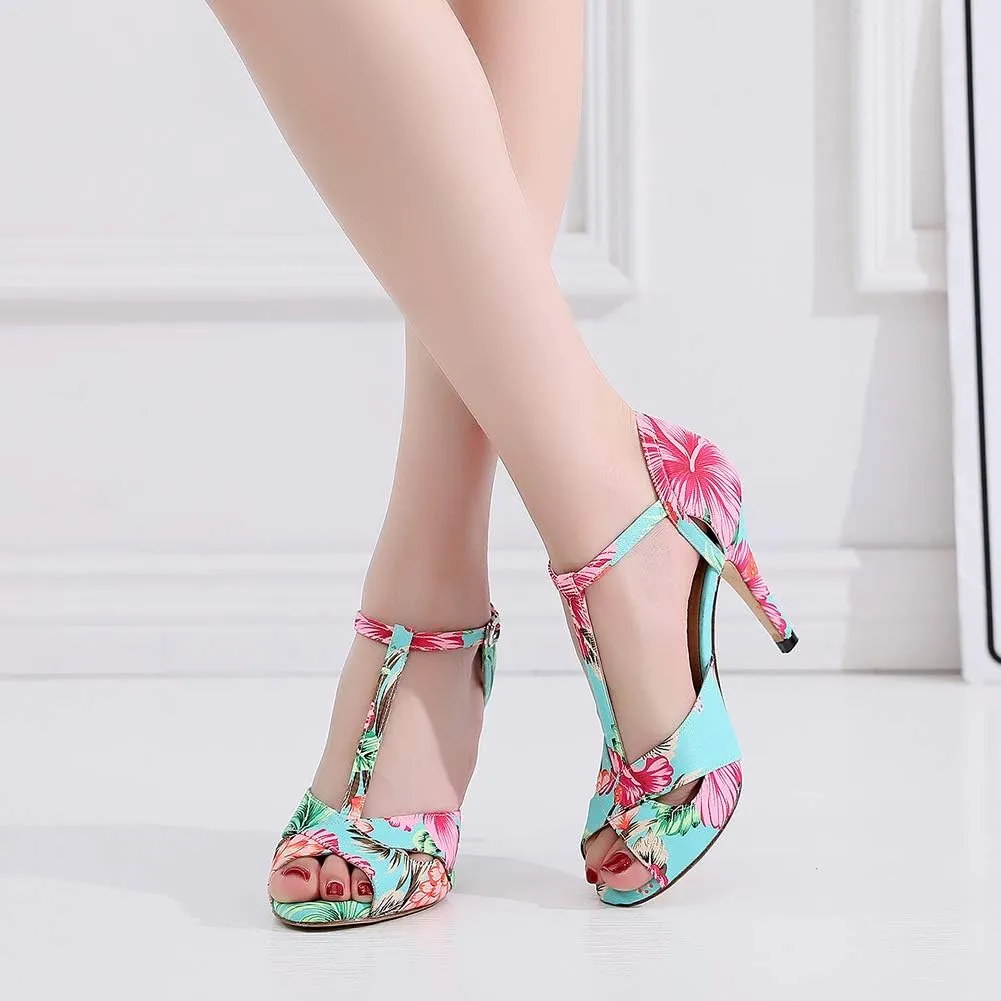TINRYMX Women Standard Latin Dance Shoes T Strap Fashion High Heels Party Dress Shoes T1001