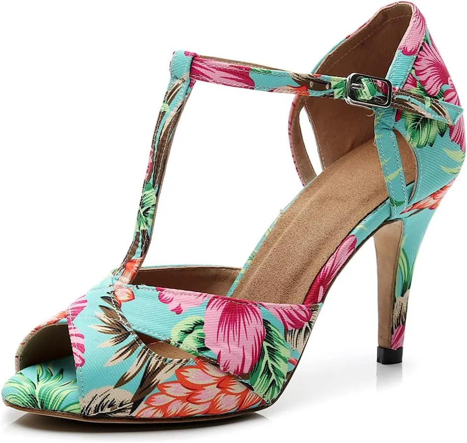 TINRYMX Women Standard Latin Dance Shoes T Strap Fashion High Heels Party Dress Shoes T1001