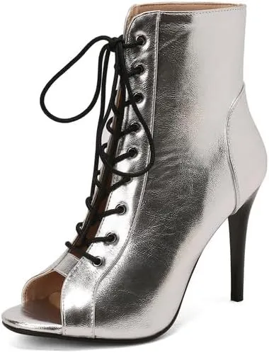 TINRYMX Womens Open Toe Dance Boots Modern&Jazz Latin Salsa Tango Performance Ballroom Lace up Ankle Dance Shoes, Model-DS9676-1