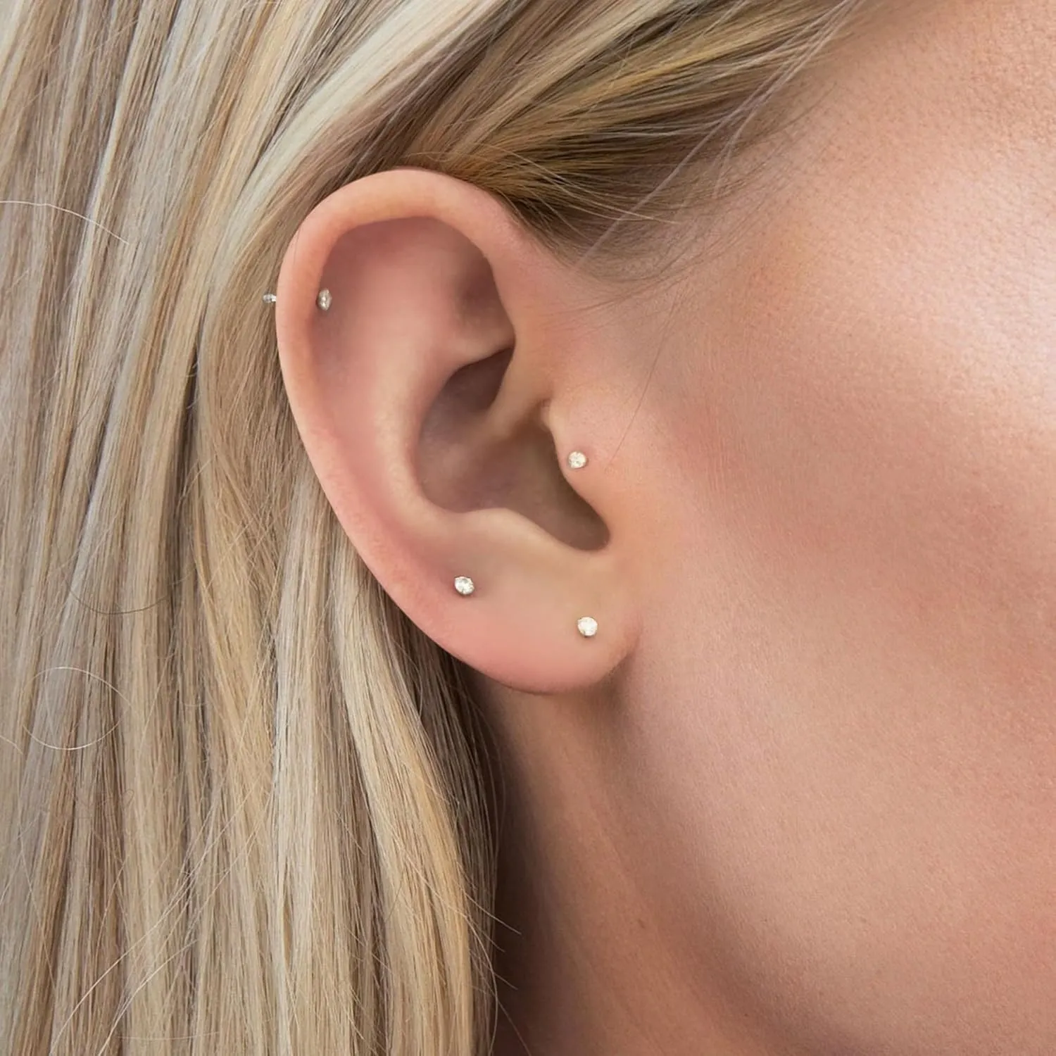 Tiny 2mm CZ Stud Earrings for Women Men 925 Sterling Silver 14K Gold Plated Hypoallergenic Small Cubic Zirconia Helix Cartilage Stud Earrings Set, 3 Pairs