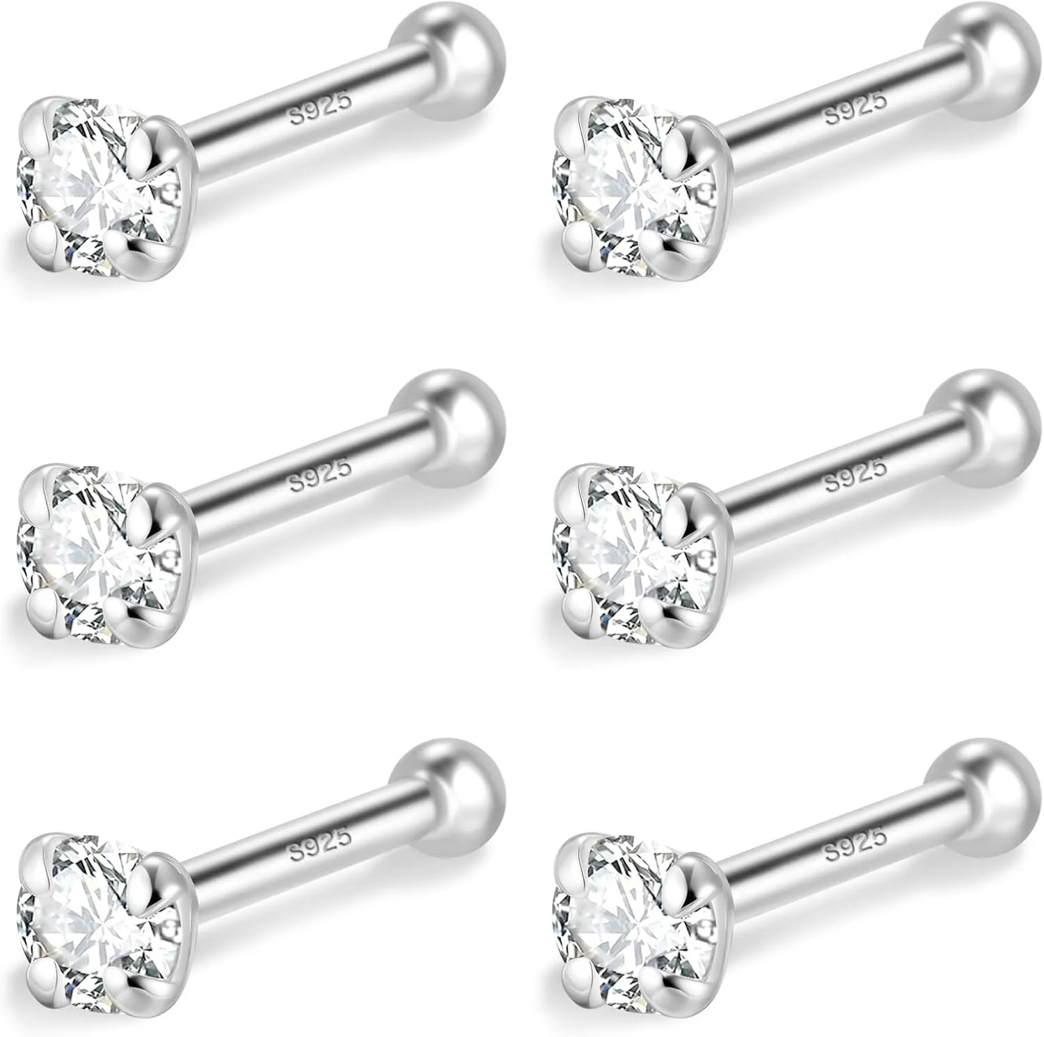 Tiny 2mm CZ Stud Earrings for Women Men 925 Sterling Silver 14K Gold Plated Hypoallergenic Small Cubic Zirconia Helix Cartilage Stud Earrings Set, 3 Pairs
