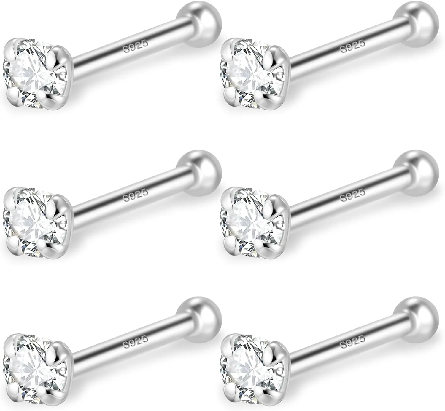 Tiny 2mm CZ Stud Earrings for Women Men 925 Sterling Silver 14K Gold Plated Hypoallergenic Small Cubic Zirconia Helix Cartilage Stud Earrings Set, 3 Pairs