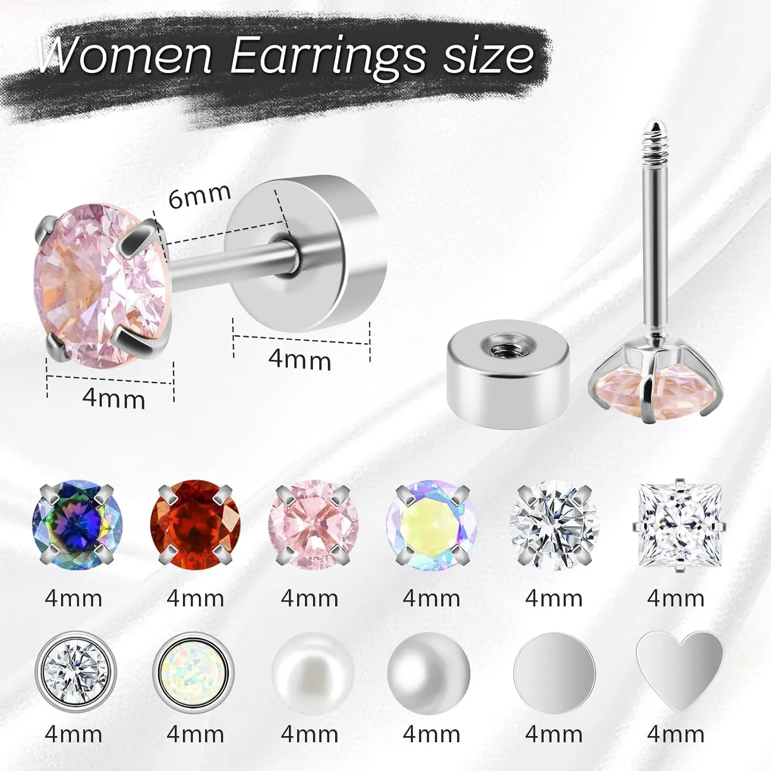 Titanium Earrings for Men Women, Hypoallergenic Flat Back Black Surgical Stainless Steel Stud Earrings for Sensitive Ears Small Opal Cubic Zirconia Hoop Cartilage Earrings Jewelry Set