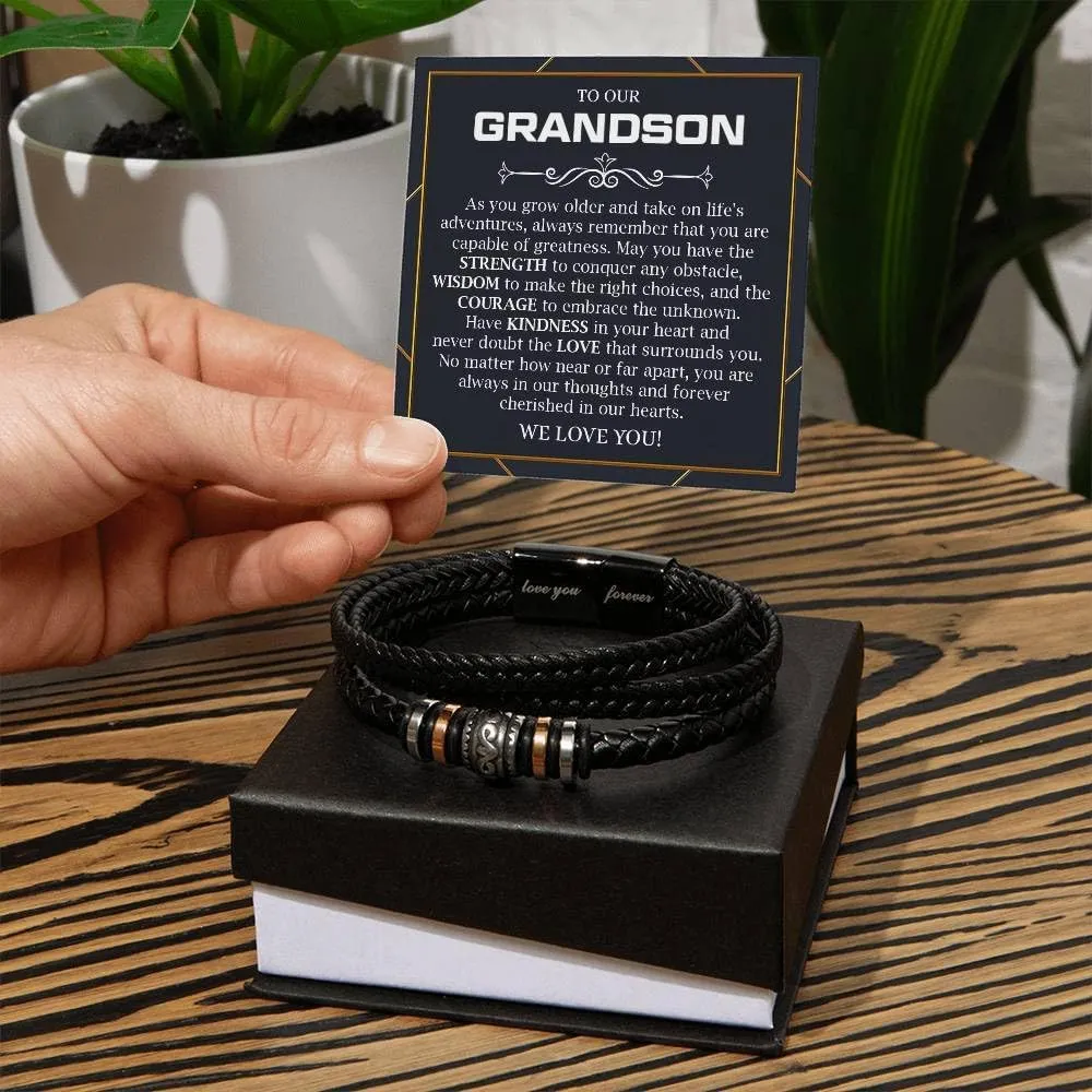 To My Grandson Bracelet, Bracelet Grad Gift for Grandson, Bracelets For Grandson From Grandparent, Birthday Gift Bracelets with Message Card and Box