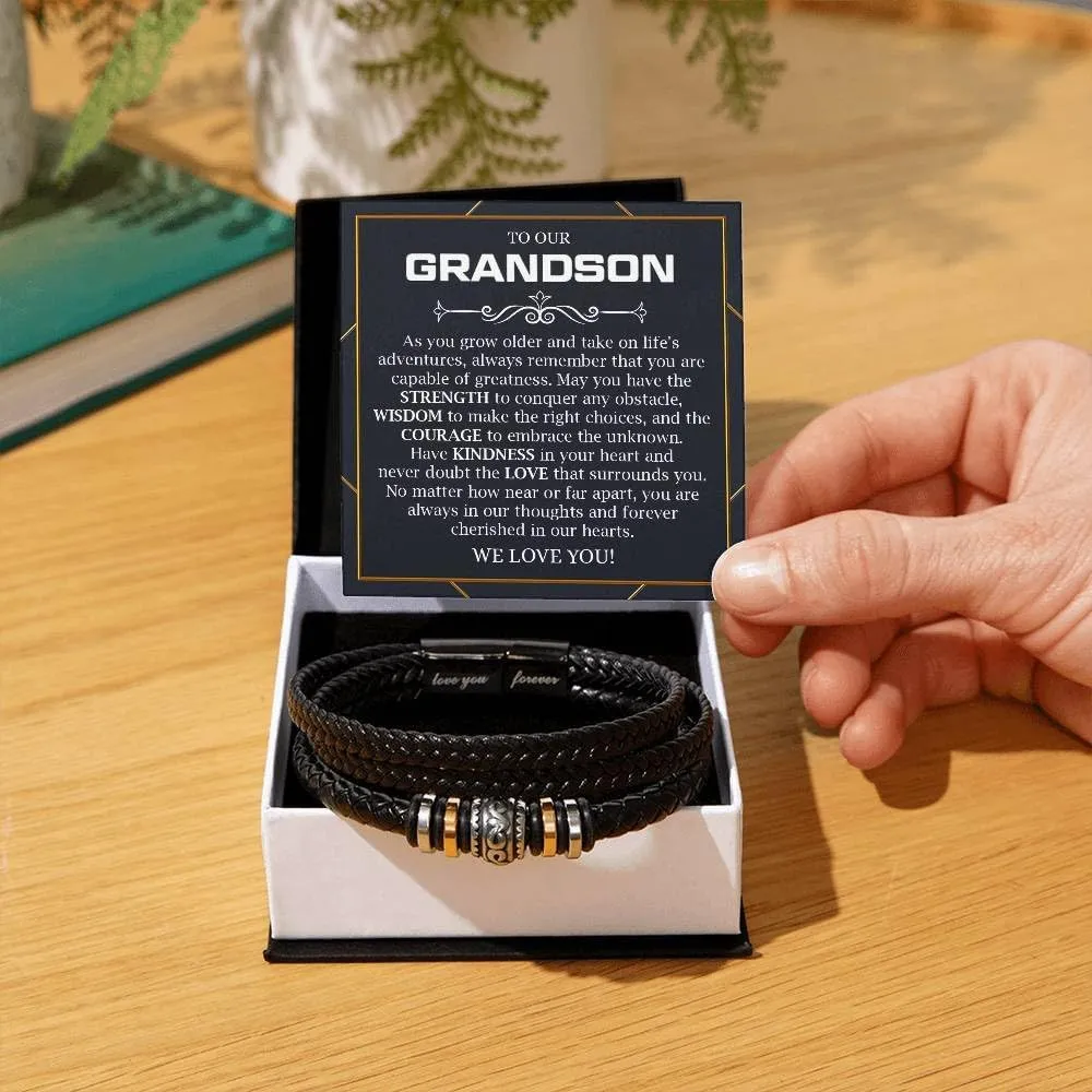 To My Grandson Bracelet, Bracelet Grad Gift for Grandson, Bracelets For Grandson From Grandparent, Birthday Gift Bracelets with Message Card and Box