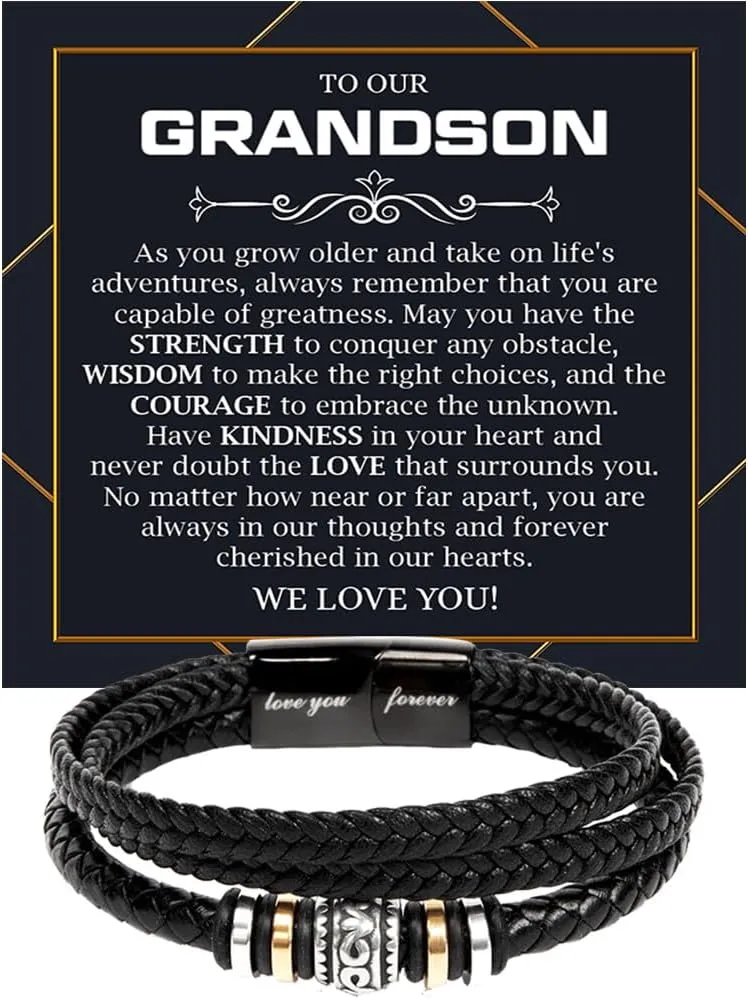 To My Grandson Bracelet, Bracelet Grad Gift for Grandson, Bracelets For Grandson From Grandparent, Birthday Gift Bracelets with Message Card and Box