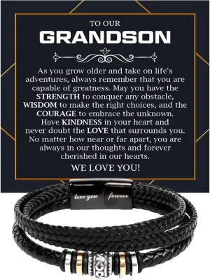 To My Grandson Bracelet, Bracelet Grad Gift for Grandson, Bracelets For Grandson From Grandparent, Birthday Gift Bracelets with Message Card and Box