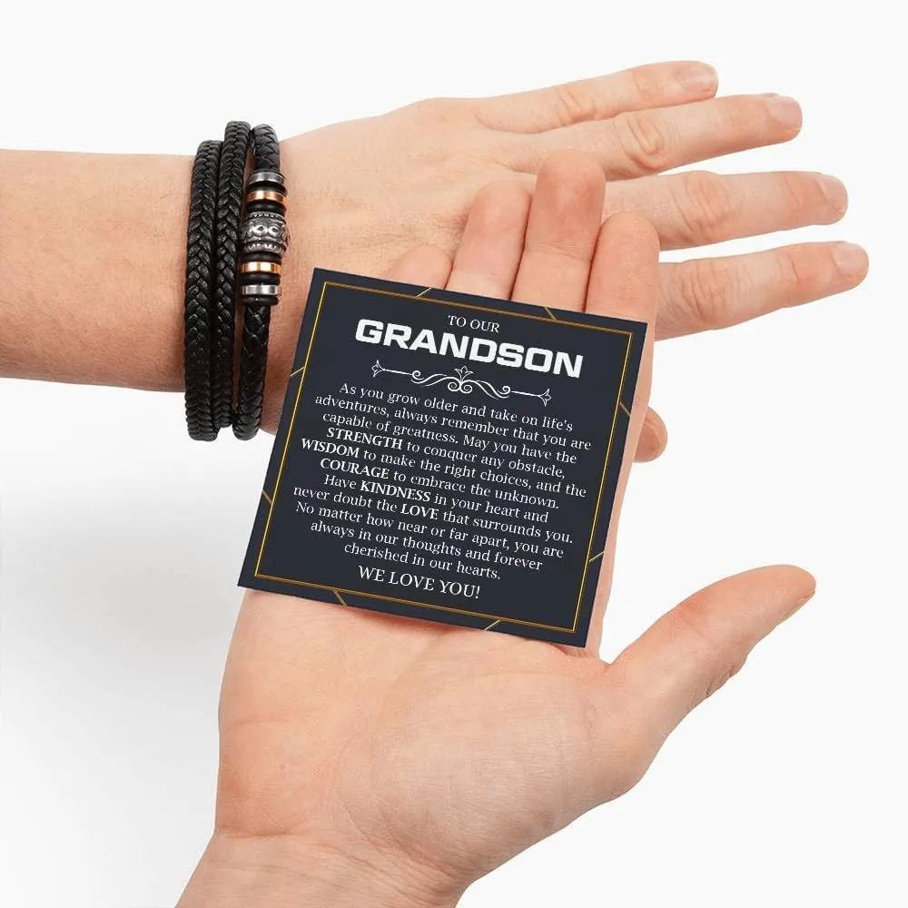 To My Grandson Bracelet, Bracelet Grad Gift for Grandson, Bracelets For Grandson From Grandparent, Birthday Gift Bracelets with Message Card and Box