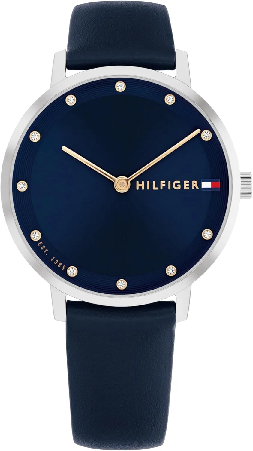 Tommy Hilfiger Women's Slim Quartz Watch, Leather Strap, Water Resistant 3 ATM, Sleek and Stylish Timepiece, Gift for Her, 35mm