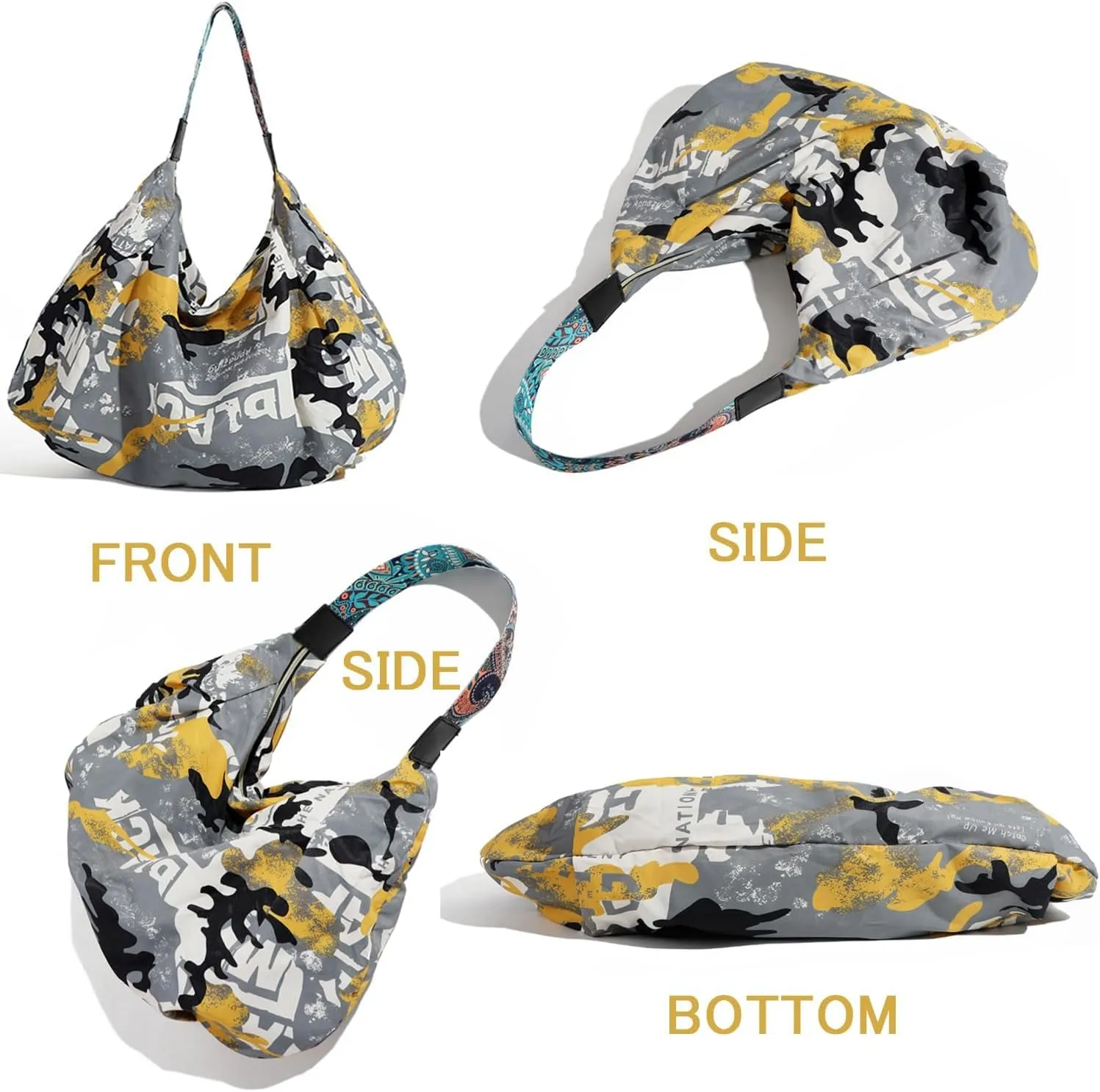 Tote Bag for Women, Nylon Tote Bag With Zipper, Large Capacity Foldable Shoulder Bag for Trval Work Gym Shopping