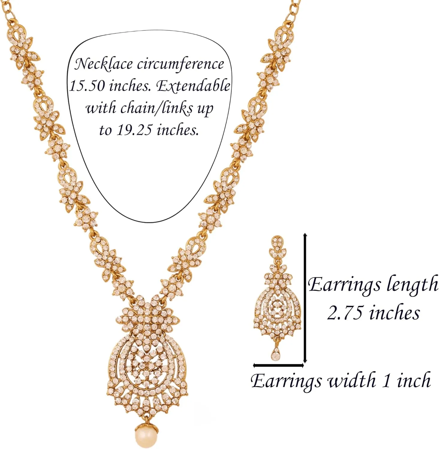 Touchstone Indian Bollywood Gorgeous intricate Workmanship Sparkling Rhinestone crystal wedding Designer Jewelry Necklace Set In Gold or Silver Tone For Women.