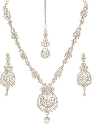 Touchstone Indian Bollywood Gorgeous intricate Workmanship Sparkling Rhinestone crystal wedding Designer Jewelry Necklace Set In Gold or Silver Tone For Women.