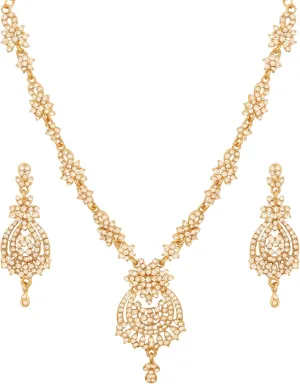 Touchstone Indian Bollywood Gorgeous intricate Workmanship Sparkling Rhinestone crystal wedding Designer Jewelry Necklace Set In Gold or Silver Tone For Women.
