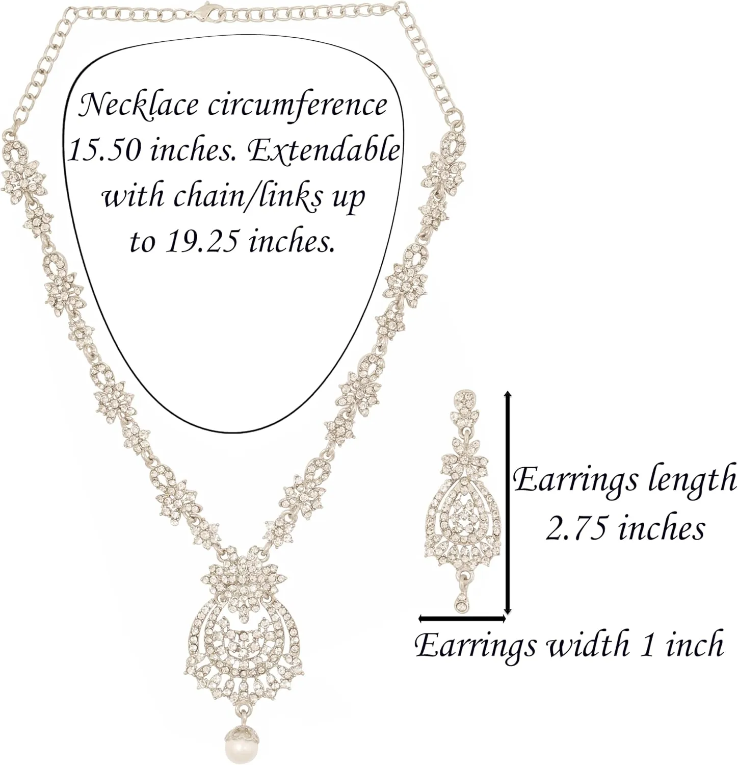 Touchstone Indian Bollywood Gorgeous intricate Workmanship Sparkling Rhinestone crystal wedding Designer Jewelry Necklace Set In Gold or Silver Tone For Women.