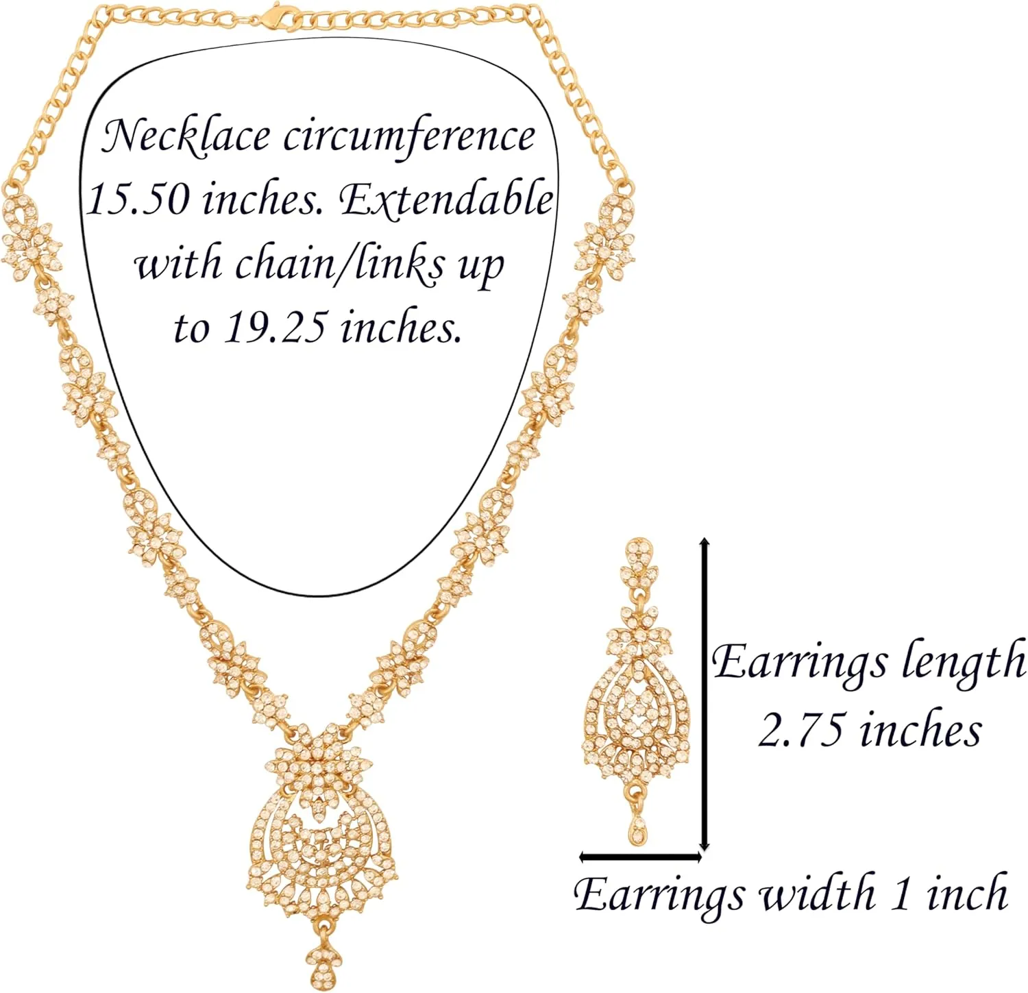 Touchstone Indian Bollywood Gorgeous intricate Workmanship Sparkling Rhinestone crystal wedding Designer Jewelry Necklace Set In Gold or Silver Tone For Women.