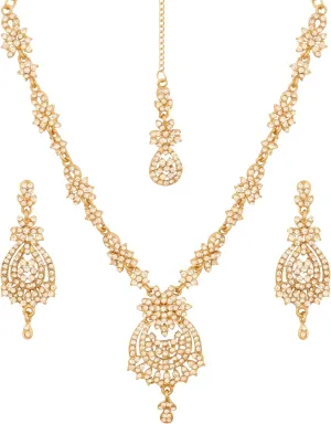 Touchstone Indian Bollywood Gorgeous intricate Workmanship Sparkling Rhinestone crystal wedding Designer Jewelry Necklace Set In Gold or Silver Tone For Women.