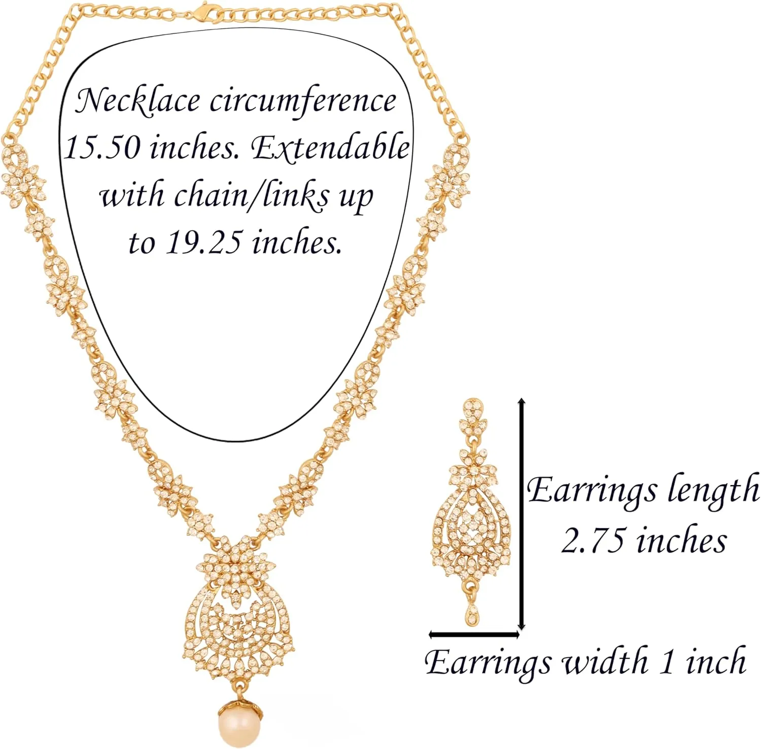 Touchstone Indian Bollywood Gorgeous intricate Workmanship Sparkling Rhinestone crystal wedding Designer Jewelry Necklace Set In Gold or Silver Tone For Women.