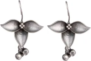 Traditional Three Petal Floral Studs And Beads Earrings Antique Earrings for Women Ethnic Style Earrings for Women Light Weight Earrings for Women Traditional Silver OXidised Jhumka Set Birthday