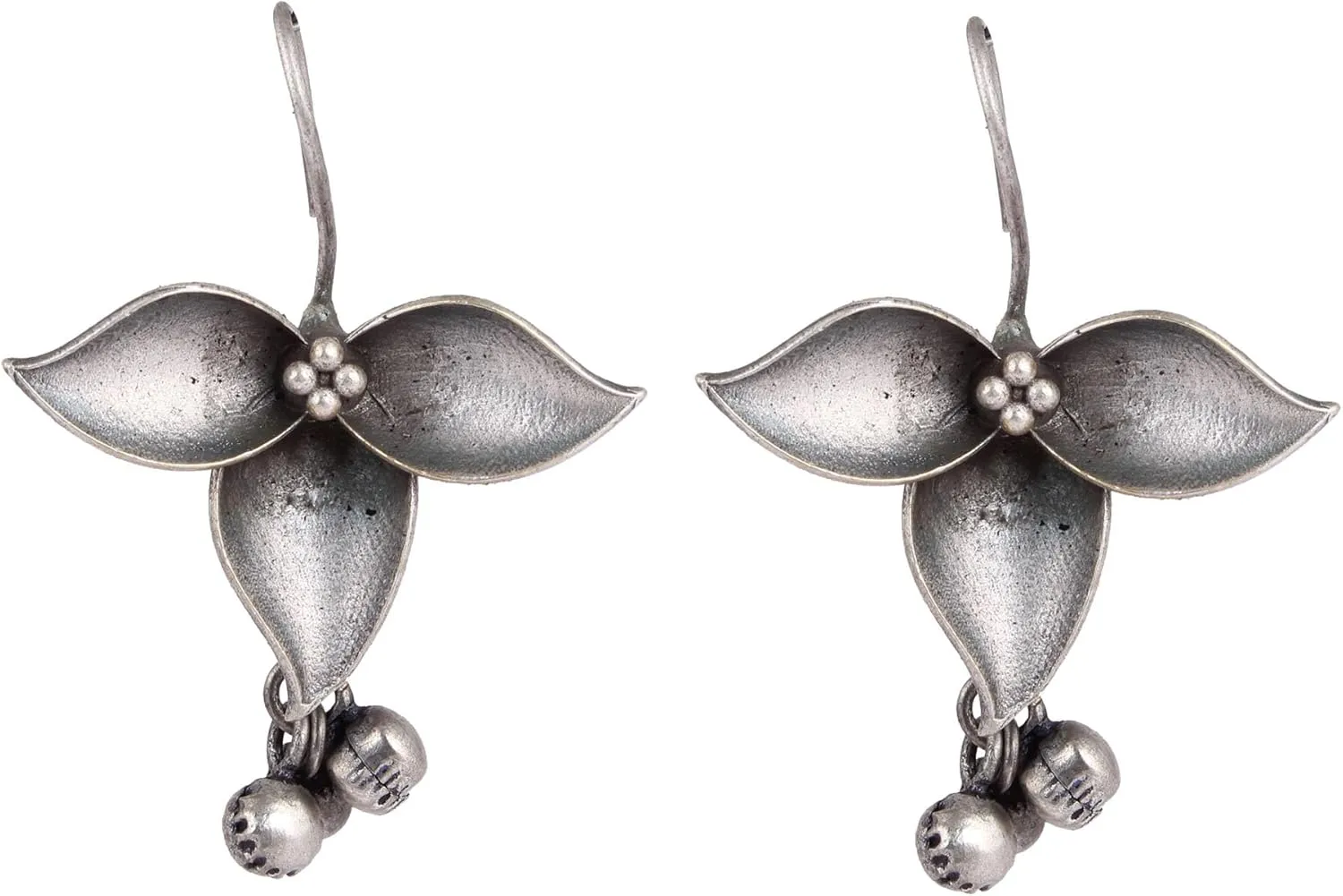 Traditional Three Petal Floral Studs And Beads Earrings Antique Earrings for Women Ethnic Style Earrings for Women Light Weight Earrings for Women Traditional Silver OXidised Jhumka Set Birthday