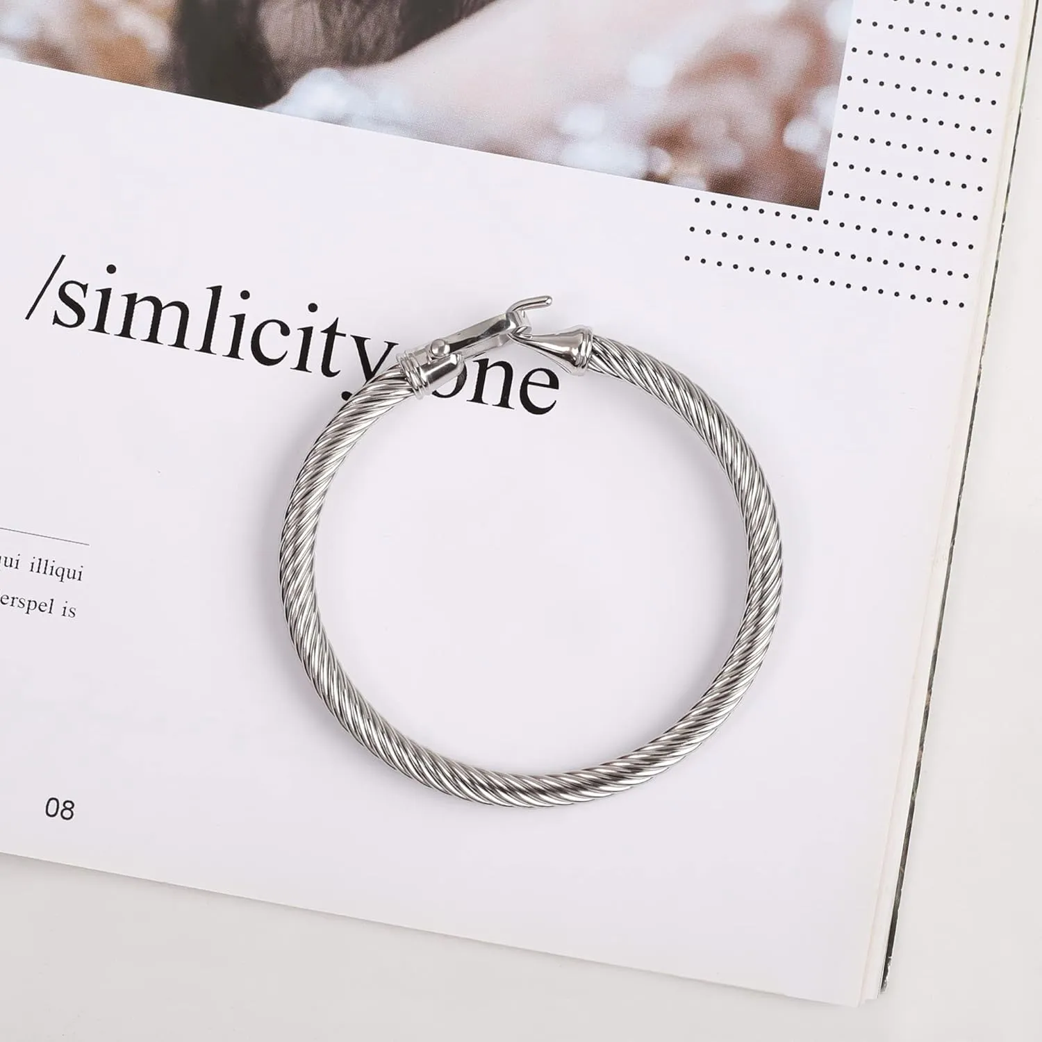 Twisted Cable Bracelet Stylish Fine Stainless Steel Cable Cuff Bracelet with Hook Clasp Bracelets Jewelry for Women