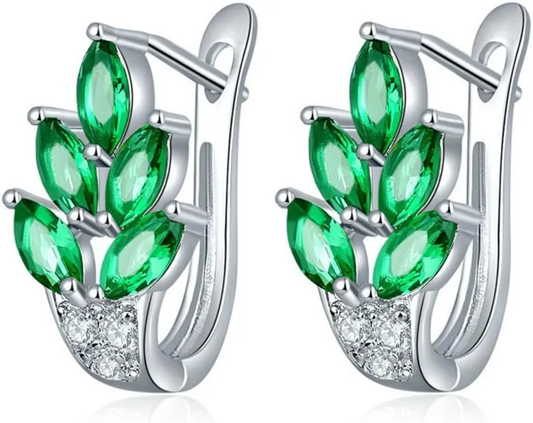 Uloveido Women's Graceful Marquise Cut Leaf Design Hoop Earrings Platinum Plated Huggie Earrings Cubic Zirconia U Hoop Jewelry Y337
