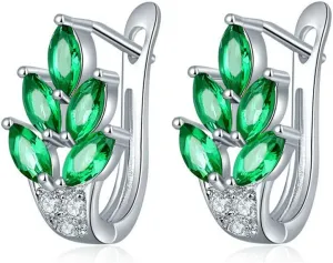 Uloveido Women's Graceful Marquise Cut Leaf Design Hoop Earrings Platinum Plated Huggie Earrings Cubic Zirconia U Hoop Jewelry Y337