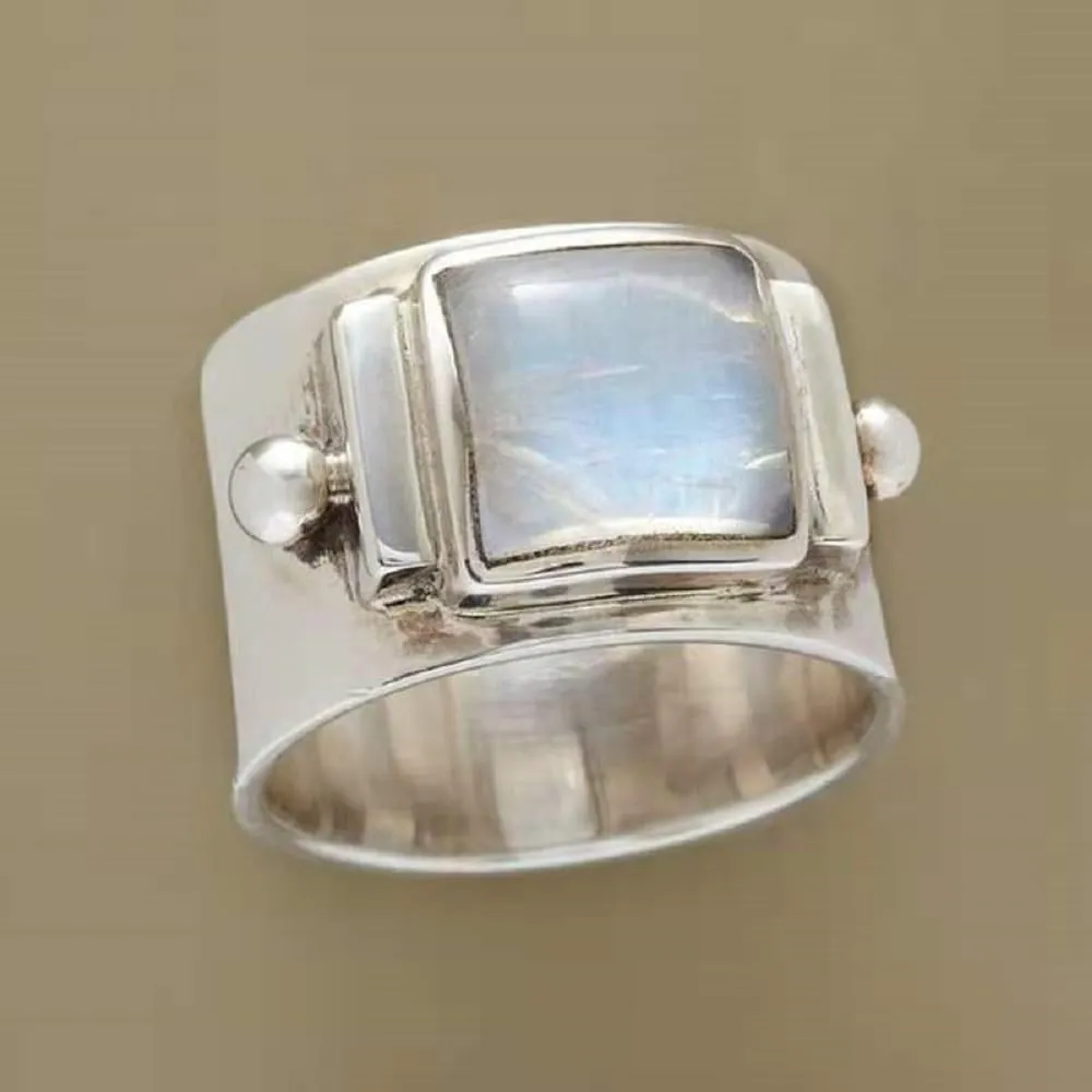Unique Artisan Vintage Style Rings Statement Promise Bohemian Jewelry Gift,Rainbow Moonstone Chunky Rings for Women Astrological Birthstone Rings