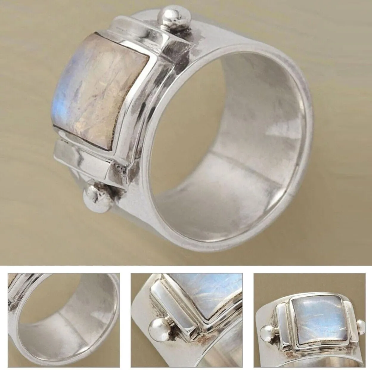 Unique Artisan Vintage Style Rings Statement Promise Bohemian Jewelry Gift,Rainbow Moonstone Chunky Rings for Women Astrological Birthstone Rings