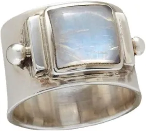 Unique Artisan Vintage Style Rings Statement Promise Bohemian Jewelry Gift,Rainbow Moonstone Chunky Rings for Women Astrological Birthstone Rings