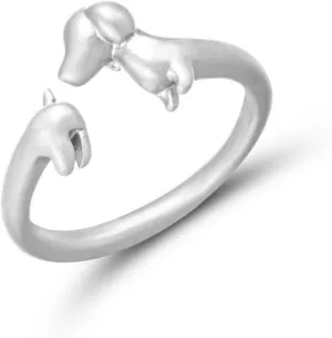 Unique Dachshund Inspired Rings Adjustable Size Open Rings Jewelry Personality Finger Decoration Retro Fingers Ornament, as show
