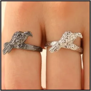 Unique Matching Couple Rings Trendy Sparrow Bird Ring for Women, Adjustable Retro Silver Black Open Ring Punk Bird Ring Party Valentine Jewelry Gifts