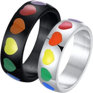 Unique Ring Woman, Rainbow Heart Enamel Rings for Couples, Stainless-Steel Rings Vintage for Brother