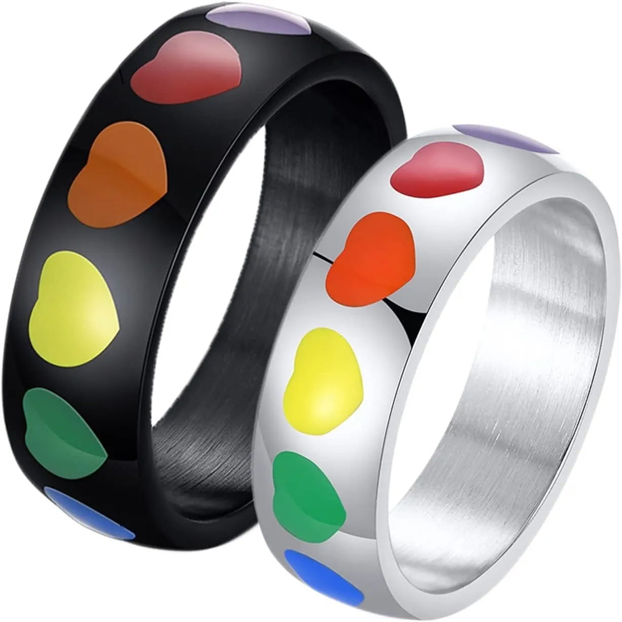 Unique Ring Woman, Rainbow Heart Enamel Rings for Couples, Stainless-Steel Rings Vintage for Brother
