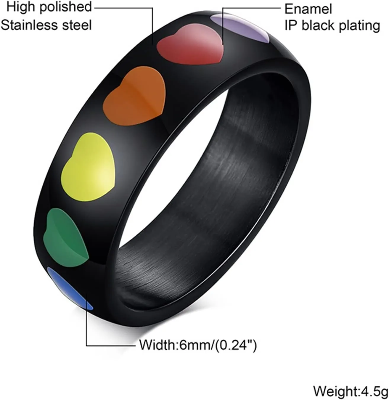 Unique Ring Woman, Rainbow Heart Enamel Rings for Couples, Stainless-Steel Rings Vintage for Brother