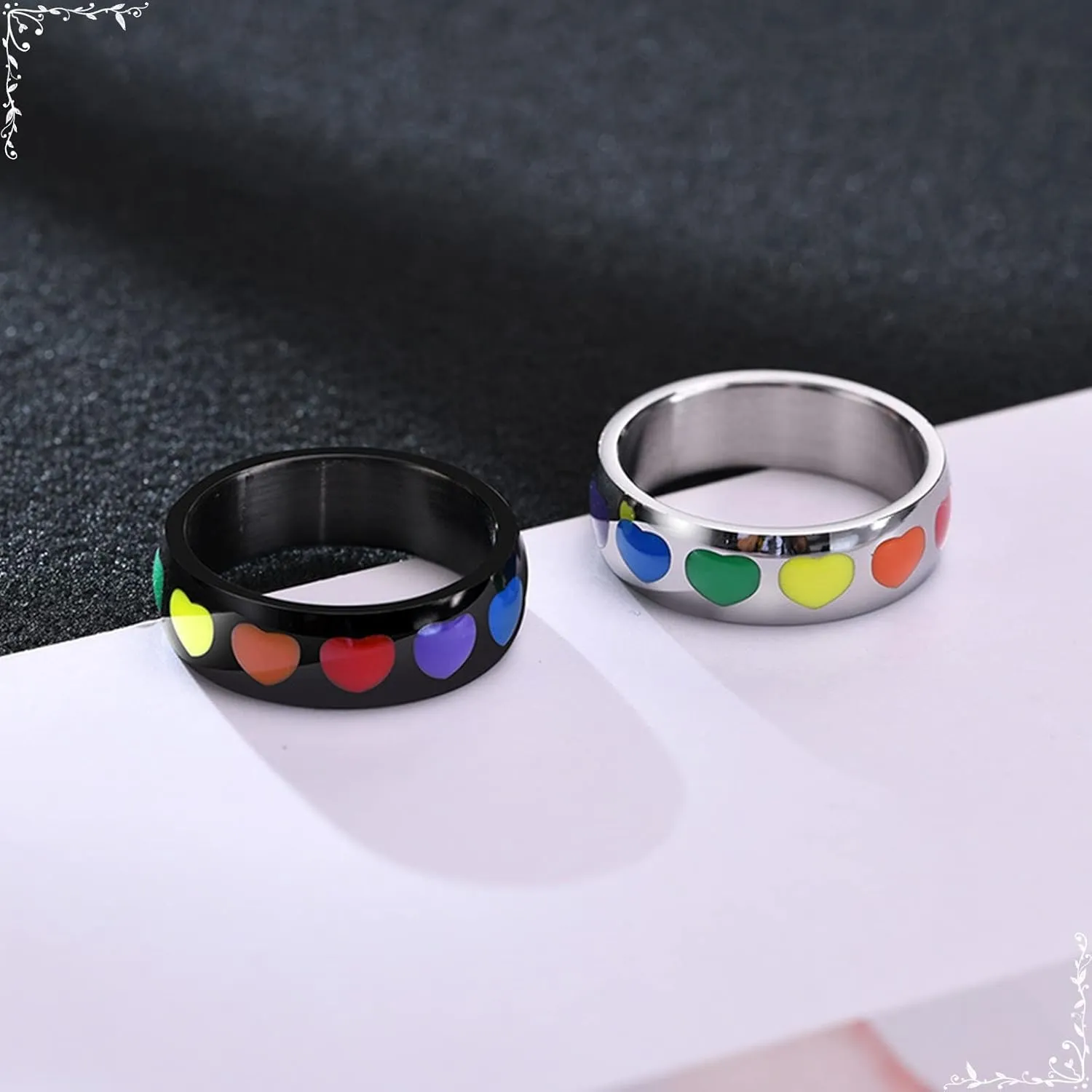 Unique Ring Woman, Rainbow Heart Enamel Rings for Couples, Stainless-Steel Rings Vintage for Brother