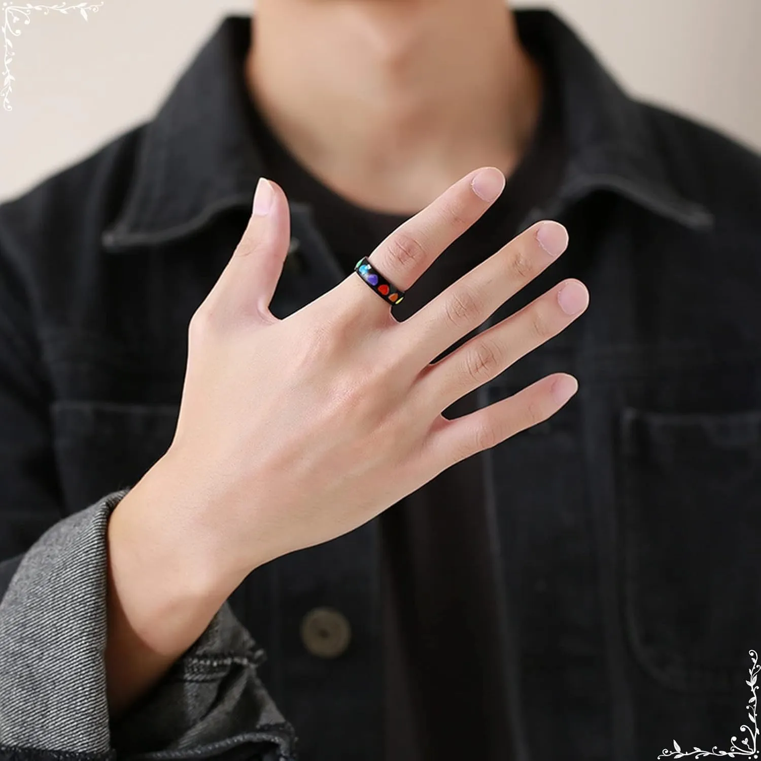 Unique Ring Woman, Rainbow Heart Enamel Rings for Couples, Stainless-Steel Rings Vintage for Brother