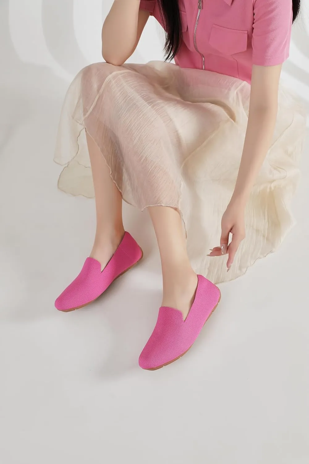 UOUA Knit Loafers for Women Driving Moccasins Penny Shoes Slip-On Walking Boat Shoes